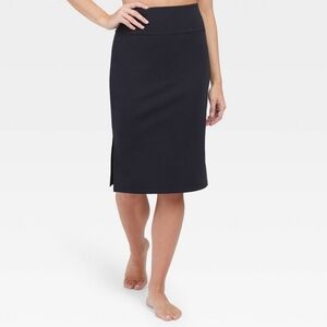 ASSETS by SPANX Women's Ponte Side Slit Skirt - Black  Midweight Knit Bodycon L